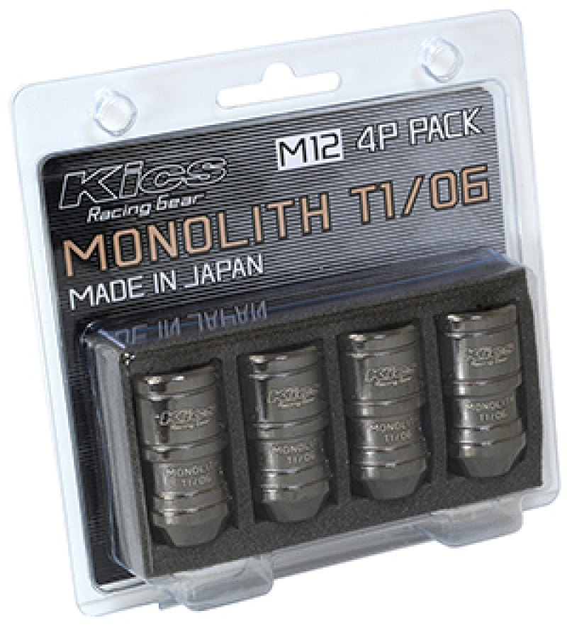 Project Kics 12 x 1.25 Glorious Black T1/06 Monolith Lug Nuts - 4 Pcs Project Kics 12 x 1.25 Glorious Black T1/06 Monolith Lug Nuts - 4 Pcs