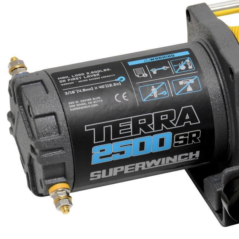 Superwinch 2500 LBS 12V DC 3/16in x 40ft Synthetic Rope Terra 2500SR Winch - Gray Wrinkle Superwinch 2500 LBS 12V DC 3/16in x 40ft Synthetic Rope Terra 2500SR Winch - Gray Wrinkle