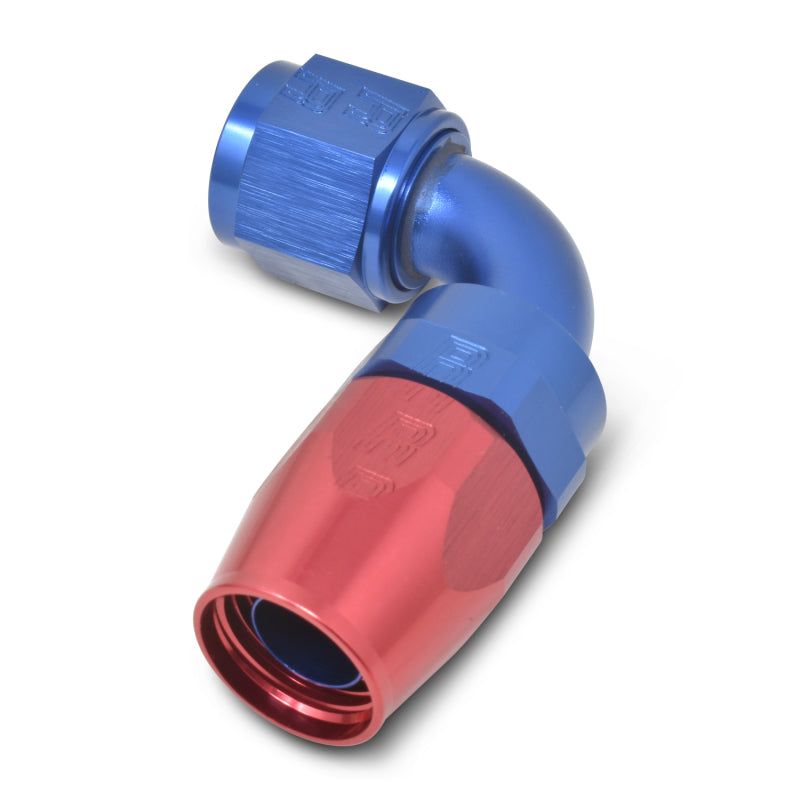 Russell Performance -4 AN Red/Blue 90 Degree Full Flow Hose End Russell Performance -4 AN Red/Blue 90 Degree Full Flow Hose End