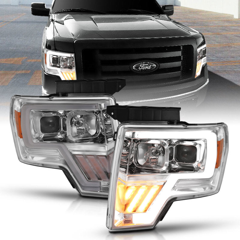 ANZO 2009-2014 Ford F-150 Projector Headlight Chrome Amber ANZO 2009-2014 Ford F-150 Projector Headlight Chrome Amber