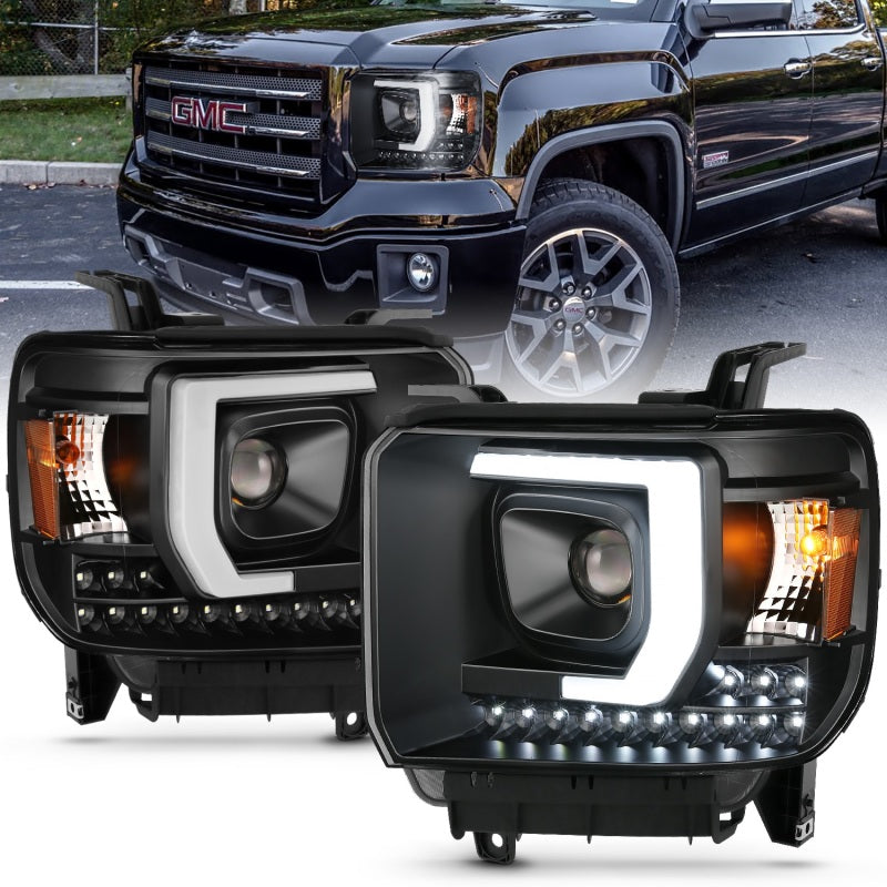 ANZO 2014-2015 Gmc Sierra 1500HD Projector Plank Style Headlight Black W/ Drl ANZO 2014-2015 Gmc Sierra 1500HD Projector Plank Style Headlight Black W/ Drl