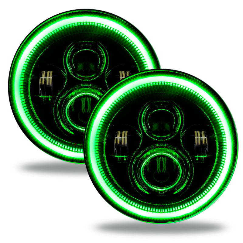 Oracle 7in High Powered LED Headlights - Black Bezel - Green Oracle 7in High Powered LED Headlights - Black Bezel - Green