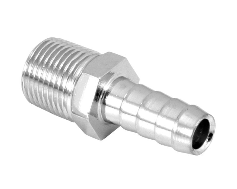 Spectre Fuel Fitting 3/8in. Hose Barb NPT Threads - Chrome Spectre Fuel Fitting 3/8in. Hose Barb NPT Threads - Chrome