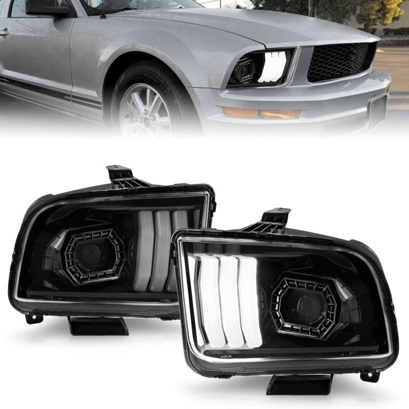 ANZO 05-09 Ford Mustang (w/Factory Halogen HL Only) Projector Headlights w/Light Bar Black Housing ANZO 05-09 Ford Mustang (w/Factory Halogen HL Only) Projector Headlights w/Light Bar Black Housing