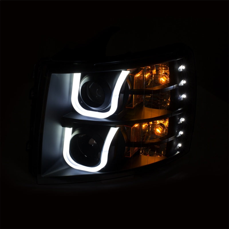 ANZO 2007-2013 Chevrolet Silverado 1500/2500 Projector Headlights w/ U-Bar Switchback Black w/ Amber ANZO 2007-2013 Chevrolet Silverado 1500/2500 Projector Headlights w/ U-Bar Switchback Black w/ Amber