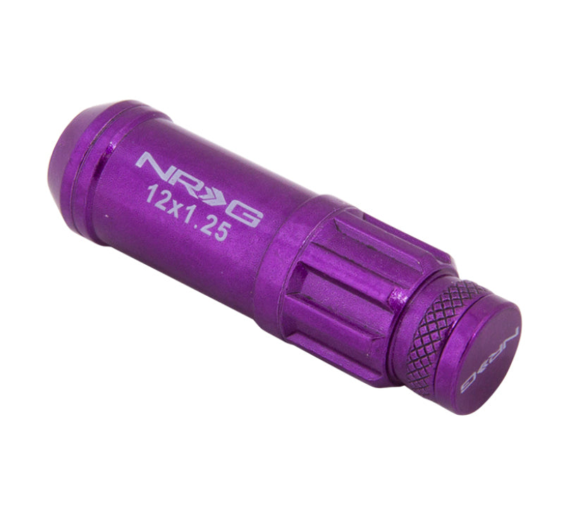 NRG 700 Series M12 X 1.25 Steel Lug Nut w/Dust Cap Cover Set 21 Pc w/Locks & Lock Socket - Purple NRG 700 Series M12 X 1.25 Steel Lug Nut w/Dust Cap Cover Set 21 Pc w/Locks & Lock Socket - Purple