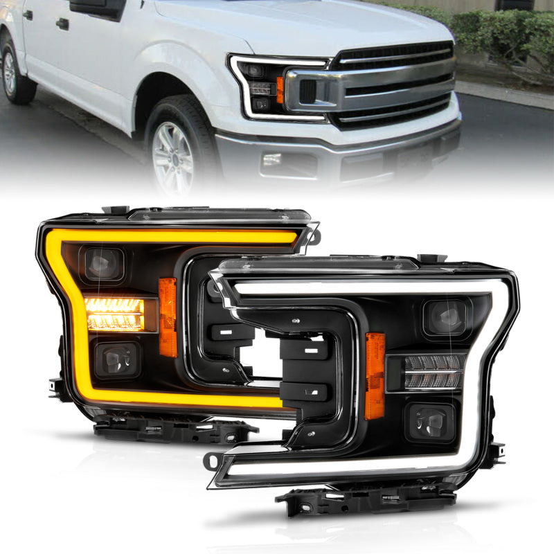 ANZO 18-20 Ford F-150 (w/o Fctry LED) Full LED Proj Headlights w/Light Bar Swtchbk Seq. Black w/Init ANZO 18-20 Ford F-150 (w/o Fctry LED) Full LED Proj Headlights w/Light Bar Swtchbk Seq. Black w/Init