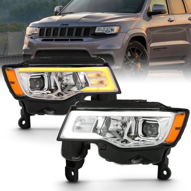 ANZO 2017-2018 Jeep Grand Cherokee Projector Headlights w/ Plank Style Switchback - Chrome w/ Amber ANZO 2017-2018 Jeep Grand Cherokee Projector Headlights w/ Plank Style Switchback - Chrome w/ Amber
