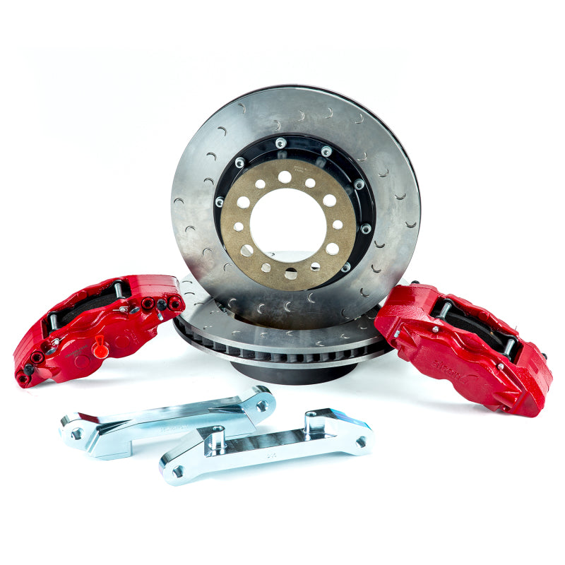 Alcon 07+ Jeep JK w/ 5x5.5in Hub 355x22mm Rotor 4-Piston Red Calipers Rear Brake Upgrade Kit Alcon 07+ Jeep JK w/ 5x5.5in Hub 355x22mm Rotor 4-Piston Red Calipers Rear Brake Upgrade Kit