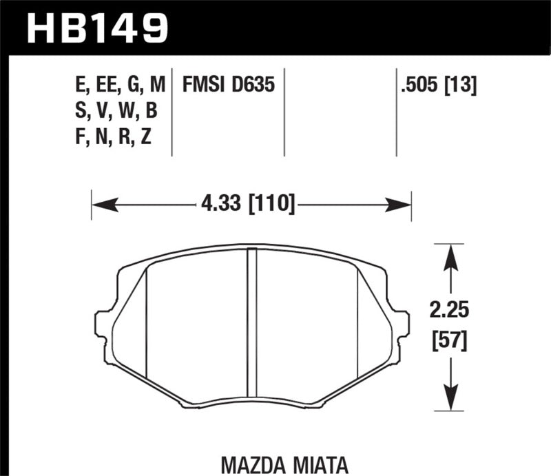 Hawk 94-05 Miata / 01-05 Normal Suspension HP+ Street Front Brake Pads (D635) Hawk 94-05 Miata / 01-05 Normal Suspension HP+ Street Front Brake Pads (D635)