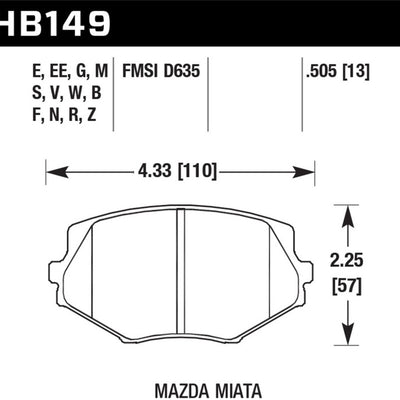 Hawk 94-05 Miata / 01-05 Normal Suspension Performance Ceramic  Street Front Brake Pads (D635)