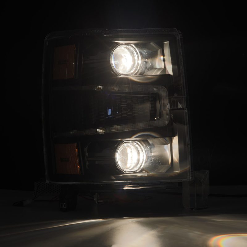 AlphaRex 14-15 Chevy 1500 PRO-Series Projector Headlights Black w/ Sequential Signal &  DRL AlphaRex 14-15 Chevy 1500 PRO-Series Projector Headlights Black w/ Sequential Signal &  DRL