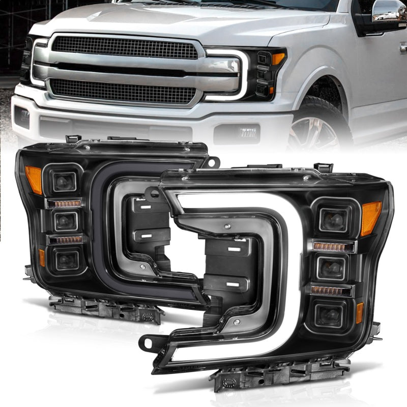 Anzo 18-20 Ford F-150 Full Led Projector Smoke Bar Style Headlights Black Amber Anzo 18-20 Ford F-150 Full Led Projector Smoke Bar Style Headlights Black Amber