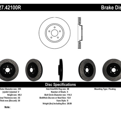 StopTech Infiniti G37 / Nissan 370Z SportStop Slotted & Drilled Front Right Rotor