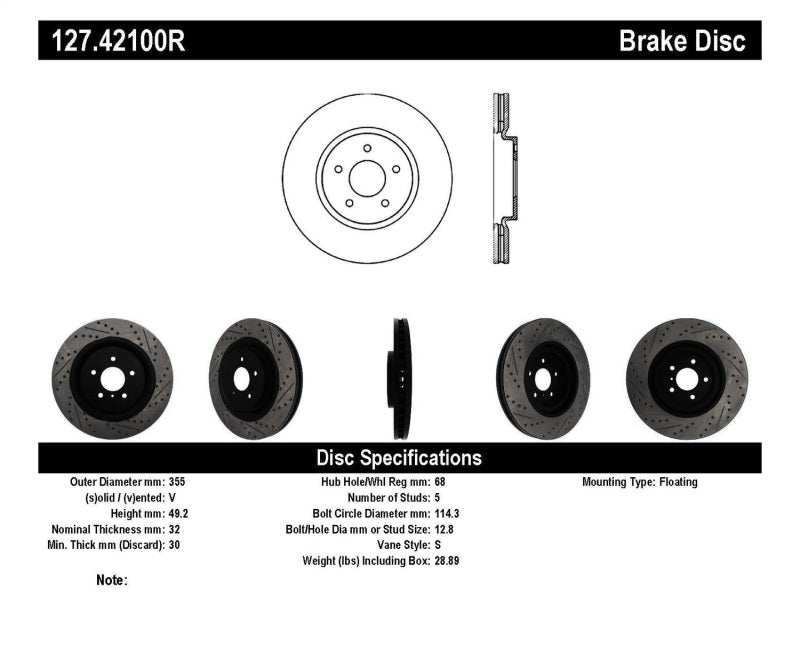 StopTech Infiniti G37 / Nissan 370Z SportStop Slotted & Drilled Front Right Rotor StopTech Infiniti G37 / Nissan 370Z SportStop Slotted & Drilled Front Right Rotor