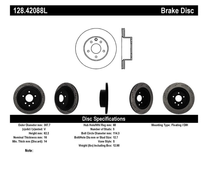 StopTech 08-09 Infiniti EX35 / 05-08 G35 / 09 G37 / 06-09 M35/M45 Drilled Left Rear Rotor StopTech 08-09 Infiniti EX35 / 05-08 G35 / 09 G37 / 06-09 M35/M45 Drilled Left Rear Rotor