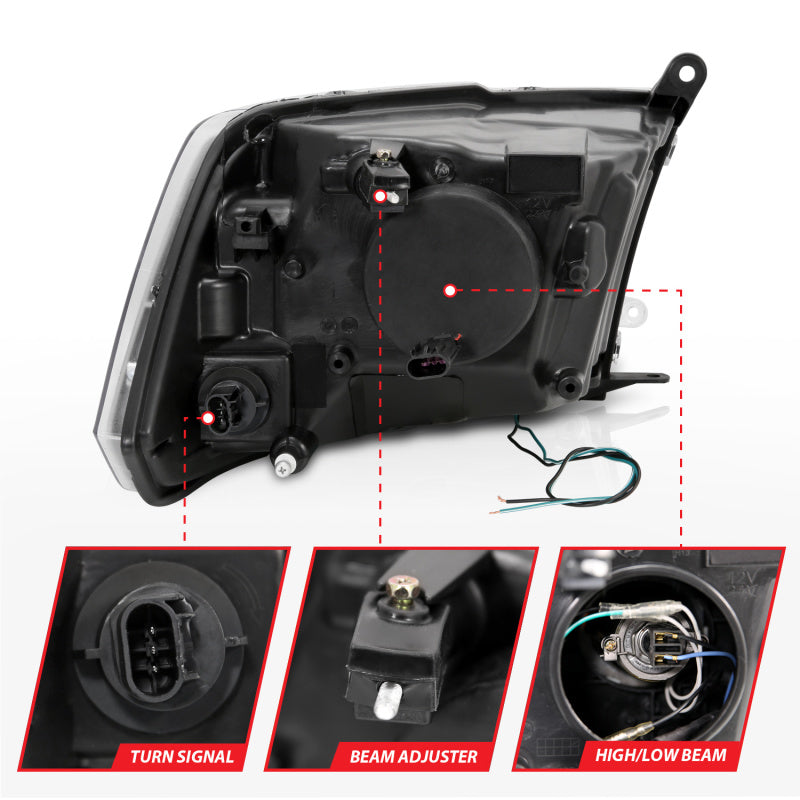 ANZO 09-18 Dodge Ram 1500 Plank Style Projector Headlights Black w/ Halo ANZO 09-18 Dodge Ram 1500 Plank Style Projector Headlights Black w/ Halo