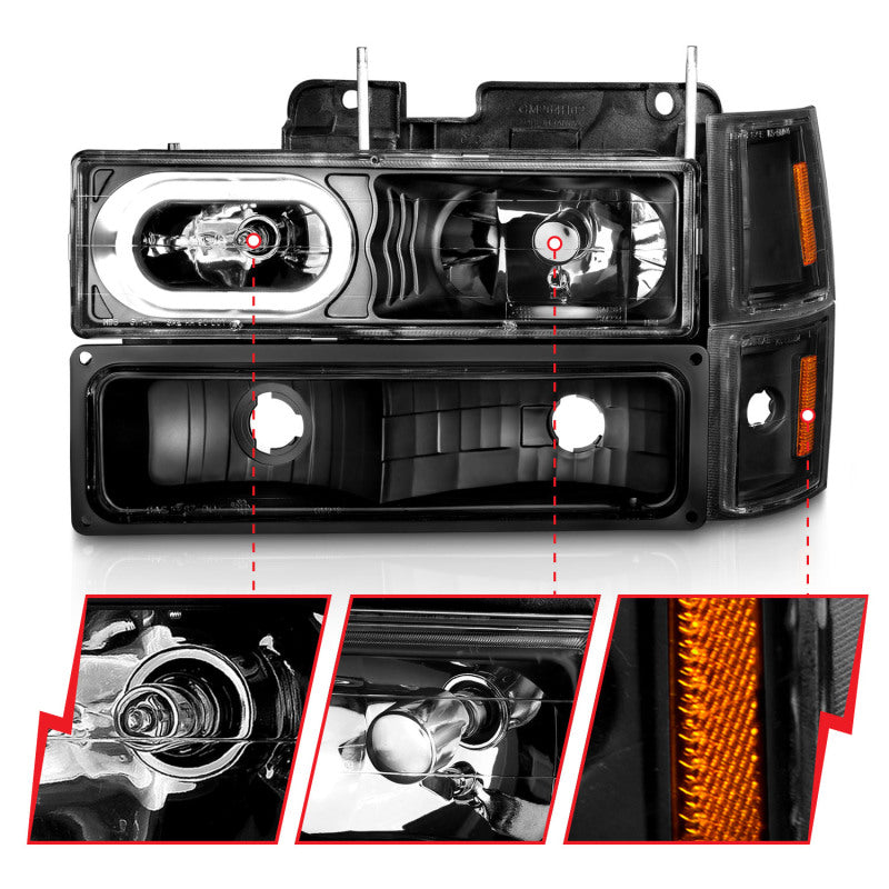 ANZO 88-98 Chevrolet C1500 Crystal Headlights Black Housing w/ Signal and Side Marker Lights ANZO 88-98 Chevrolet C1500 Crystal Headlights Black Housing w/ Signal and Side Marker Lights