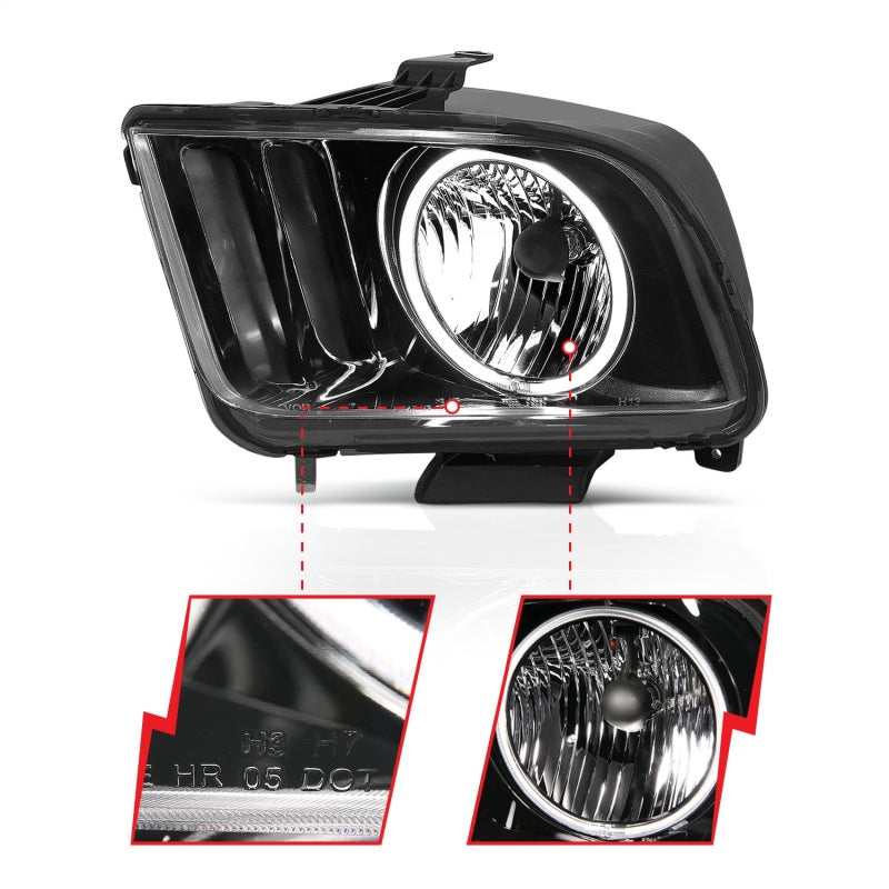 ANZO 2005-2009 Ford Mustang Crystal Headlights w/ Halo Black (CCFL) ANZO 2005-2009 Ford Mustang Crystal Headlights w/ Halo Black (CCFL)