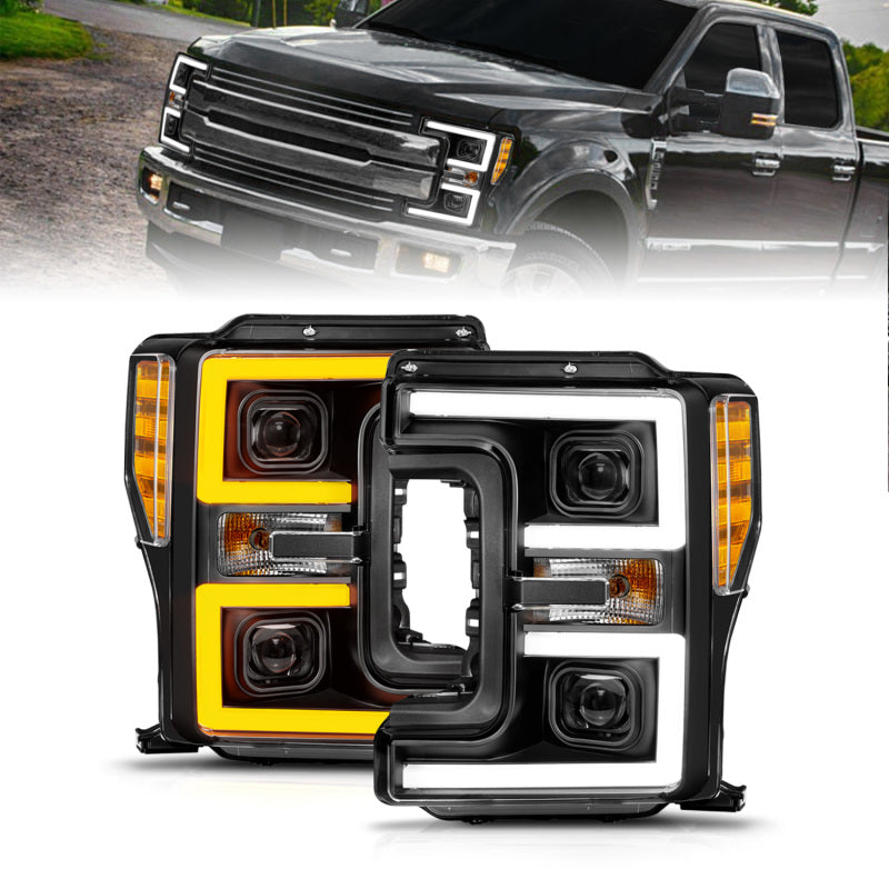 ANZO 17-19 Ford F-250/350/450 SD (w/o Factory LED) LED Proj Headlights w/Light Bar Switchback Blk ANZO 17-19 Ford F-250/350/450 SD (w/o Factory LED) LED Proj Headlights w/Light Bar Switchback Blk