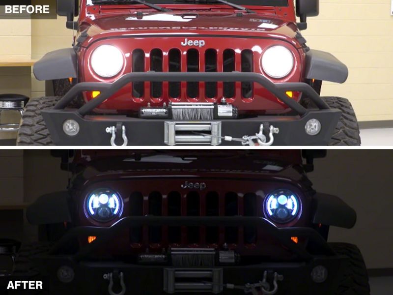 Raxiom 97-18 Jeep Wrangler TJ & JK 6-LED Headlights w/ Partial Halo- Blk Housing (Clear Lens) Raxiom 97-18 Jeep Wrangler TJ & JK 6-LED Headlights w/ Partial Halo- Blk Housing (Clear Lens)