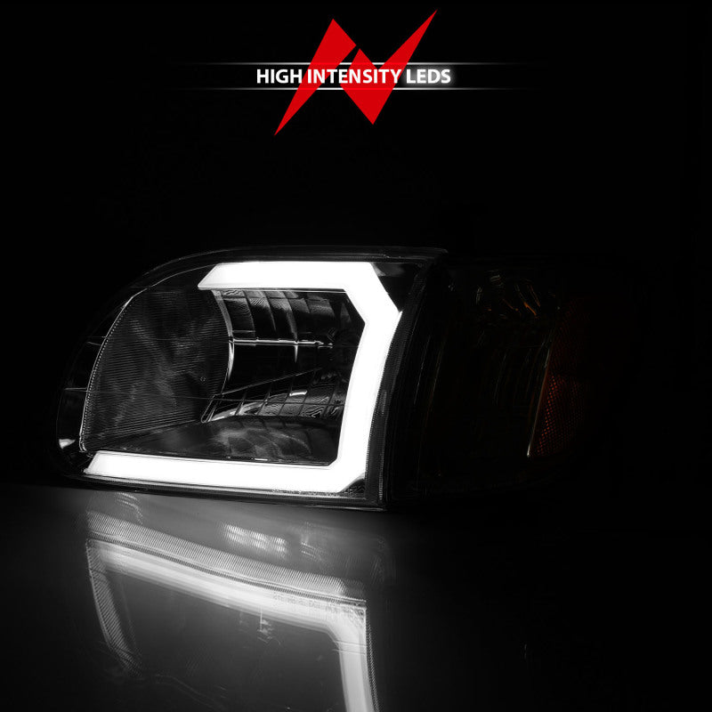 ANZO 00-04 Toyota Tundra (Reg/Acc Cab Only) Crystal Headlights w/Lgt Bar Chrome w/Corner Lights 2pc ANZO 00-04 Toyota Tundra (Reg/Acc Cab Only) Crystal Headlights w/Lgt Bar Chrome w/Corner Lights 2pc