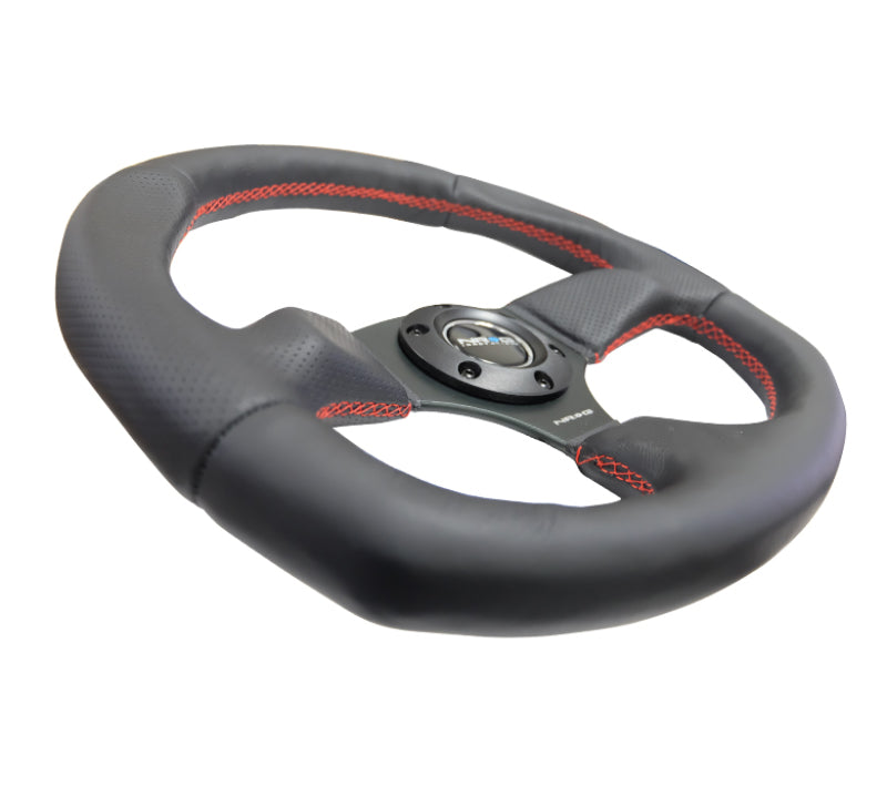 NRG Reinforced Steering Wheel (320mm Horizontal / 330mm Vertical) Leather w/Red Stitching NRG Reinforced Steering Wheel (320mm Horizontal / 330mm Vertical) Leather w/Red Stitching