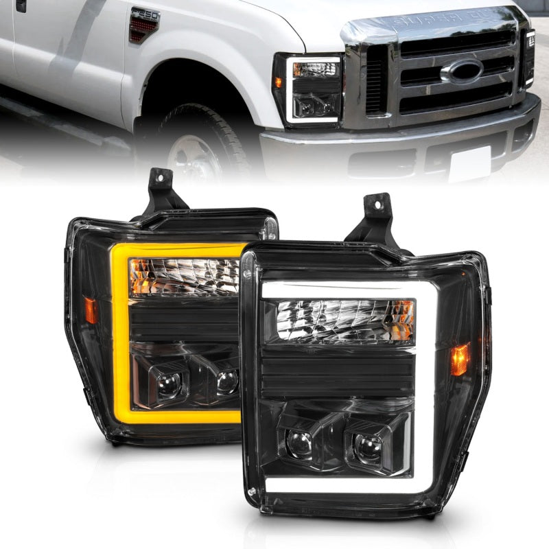 ANZO 08-10 Ford F-250 - F-550 Super Duty Projector Headlights w/ Light Bar Switchback Black Housing ANZO 08-10 Ford F-250 - F-550 Super Duty Projector Headlights w/ Light Bar Switchback Black Housing