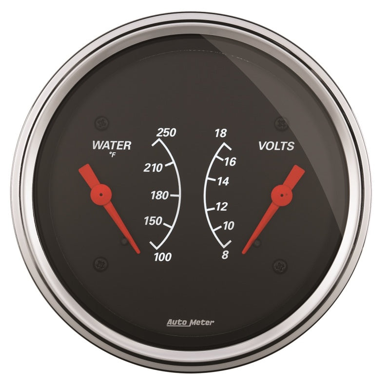 AutoMeter Gauge Dual Wtmp & Volt 3-3/8in. 250 Deg. F & 18V Elec Designer Black AutoMeter Gauge Dual Wtmp & Volt 3-3/8in. 250 Deg. F & 18V Elec Designer Black