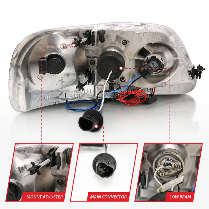 ANZO 1997.5-2003 Ford F-150 Projector Headlights w/ Halo and LED Black 1pc ANZO 1997.5-2003 Ford F-150 Projector Headlights w/ Halo and LED Black 1pc