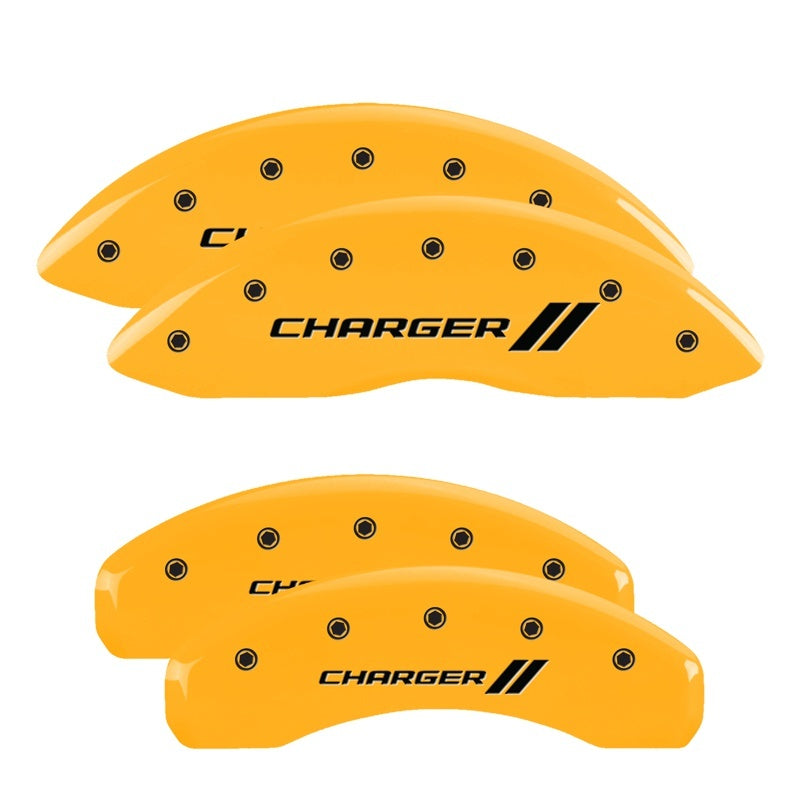 MGP 4 Caliper Covers Engraved Front & Rear Cursive/Charger Yellow finish black ch MGP 4 Caliper Covers Engraved Front & Rear Cursive/Charger Yellow finish black ch