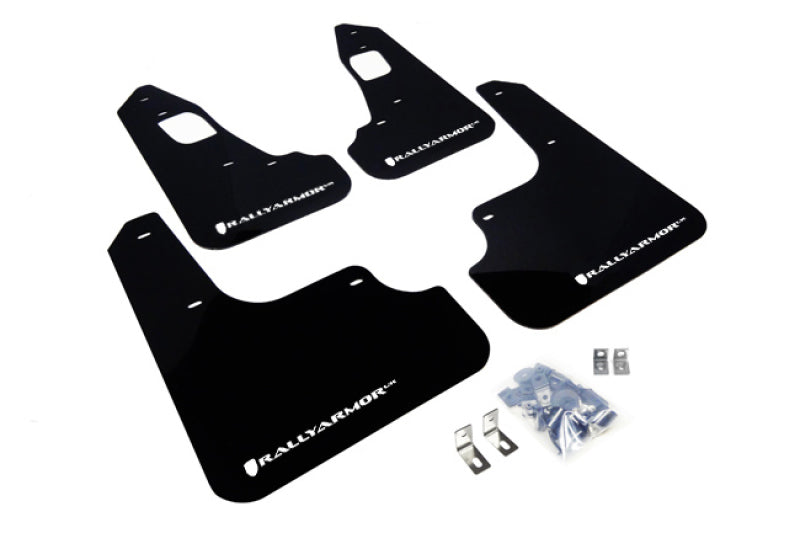 Rally Armor 08-17 Mitsubishi EVO X Black UR Mud Flap w/ White Logo Rally Armor 08-17 Mitsubishi EVO X Black UR Mud Flap w/ White Logo