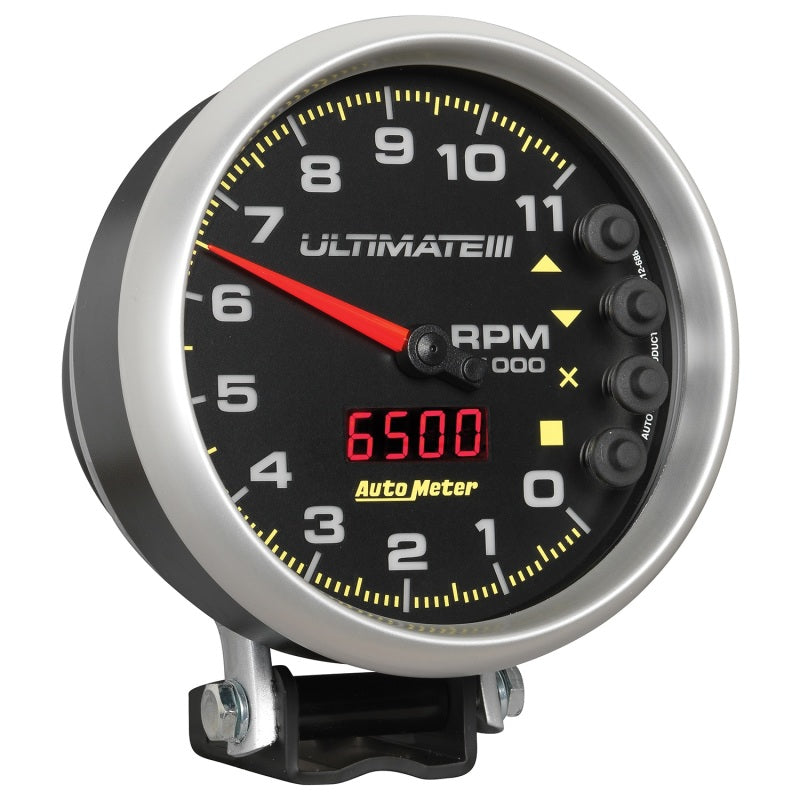 AutoMeter Gauge Tach 5in. 11K RPM Pedestal Datalogging Ultimate IIi Playback Black AutoMeter Gauge Tach 5in. 11K RPM Pedestal Datalogging Ultimate IIi Playback Black