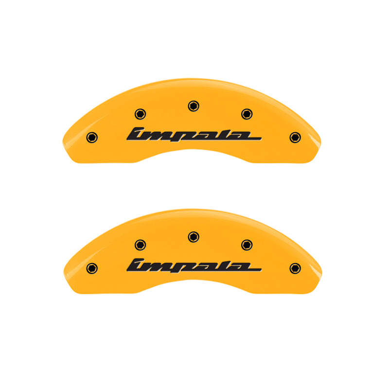 MGP 4 Caliper Covers Engraved Front & Rear Impala Yellow Finish Black Char 2002 Chevrolet Impala MGP 4 Caliper Covers Engraved Front & Rear Impala Yellow Finish Black Char 2002 Chevrolet Impala