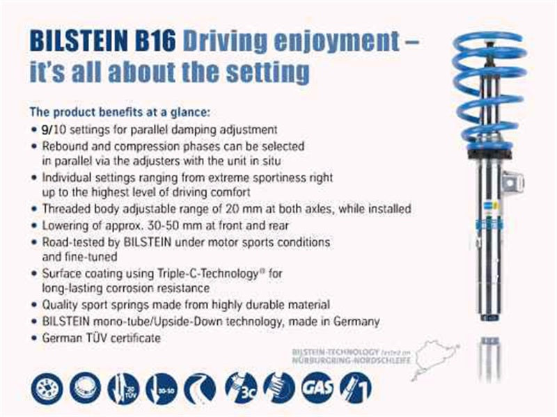 Bilstein B16 (PSS10) 12-13 BMW 328i 2.0L & 3.0L/335i 3.0L Front & Rear Performance Suspension System Bilstein B16 (PSS10) 12-13 BMW 328i 2.0L & 3.0L/335i 3.0L Front & Rear Performance Suspension System