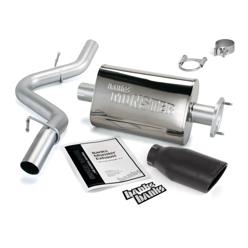 Banks Power 04-06 Jeep 4.0L Wrangler Monster Exhaust System - SS Single Exhaust w/ Black Tip Banks Power 04-06 Jeep 4.0L Wrangler Monster Exhaust System - SS Single Exhaust w/ Black Tip