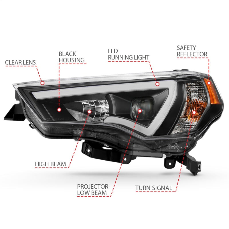 ANZO 14-18 Toyota 4 Runner Plank Style Projector Headlights Black w/ Amber ANZO 14-18 Toyota 4 Runner Plank Style Projector Headlights Black w/ Amber