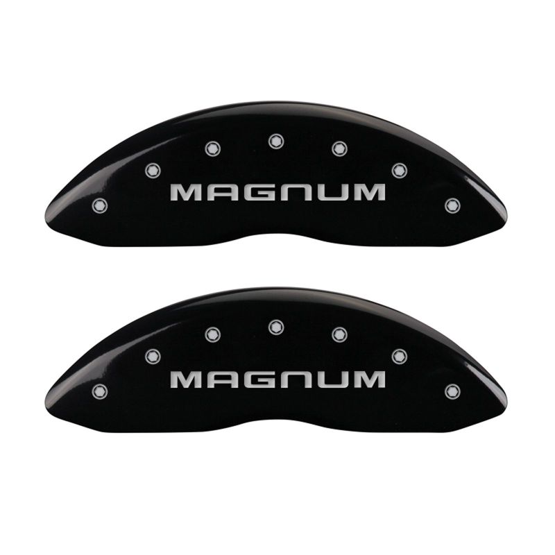 MGP 4 Caliper Covers Engraved Front & Rear Magnum Black finish silver ch MGP 4 Caliper Covers Engraved Front & Rear Magnum Black finish silver ch
