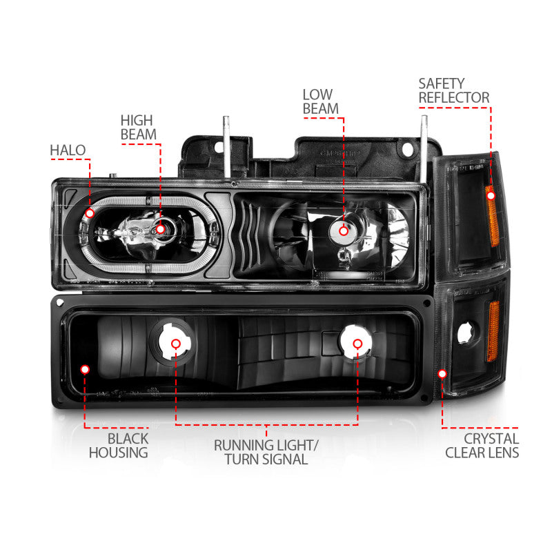 ANZO 88-98 Chevrolet C1500 Crystal Headlights Black Housing w/ Signal and Side Marker Lights ANZO 88-98 Chevrolet C1500 Crystal Headlights Black Housing w/ Signal and Side Marker Lights