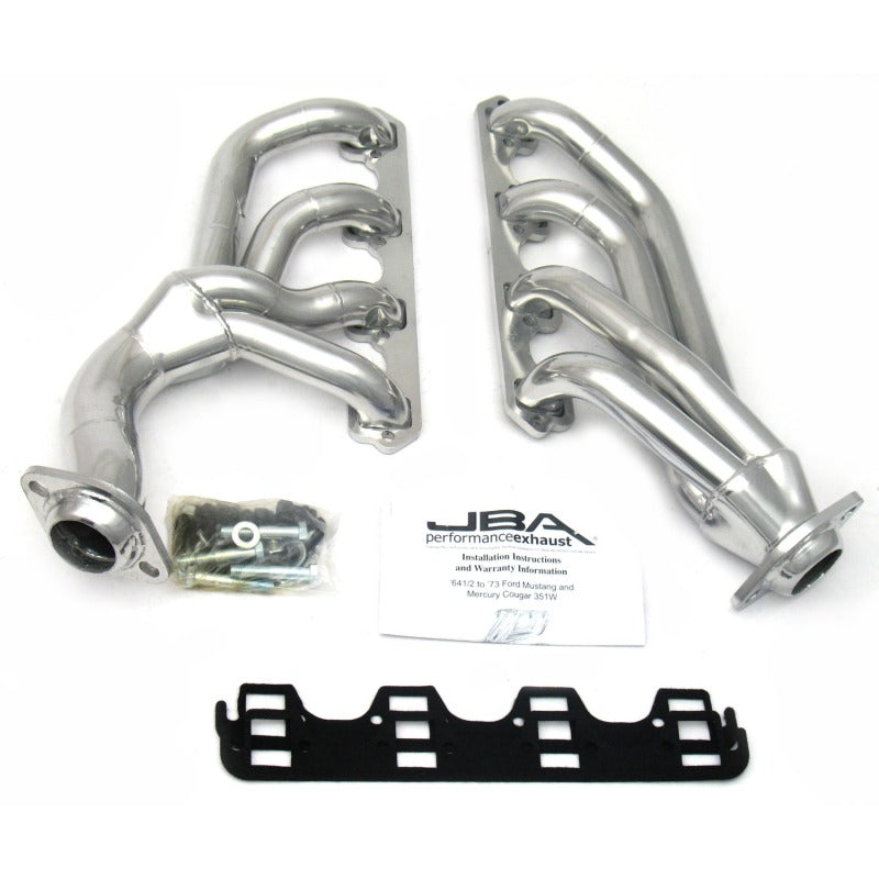 JBA 65-73 Ford Mustang 351W SBF w/T-5/Cable Clutch 1-5/8in Primary Silver Ctd Mid Length Header JBA 65-73 Ford Mustang 351W SBF w/T-5/Cable Clutch 1-5/8in Primary Silver Ctd Mid Length Header