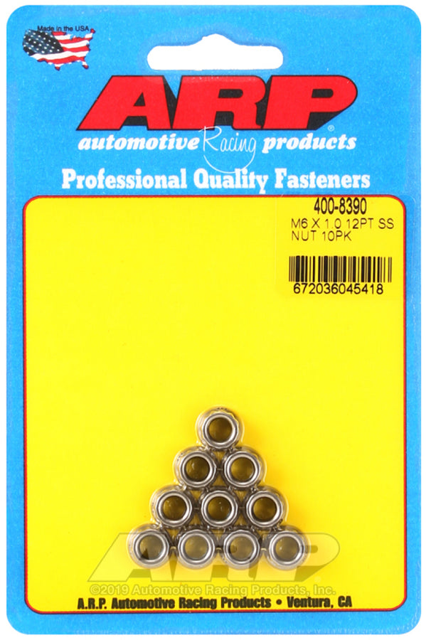 ARP M6 X 1.00 (M8 wr) Stainless Steel 12pt Nut Kit (Pack of 10) ARP M6 X 1.00 (M8 wr) Stainless Steel 12pt Nut Kit (Pack of 10)