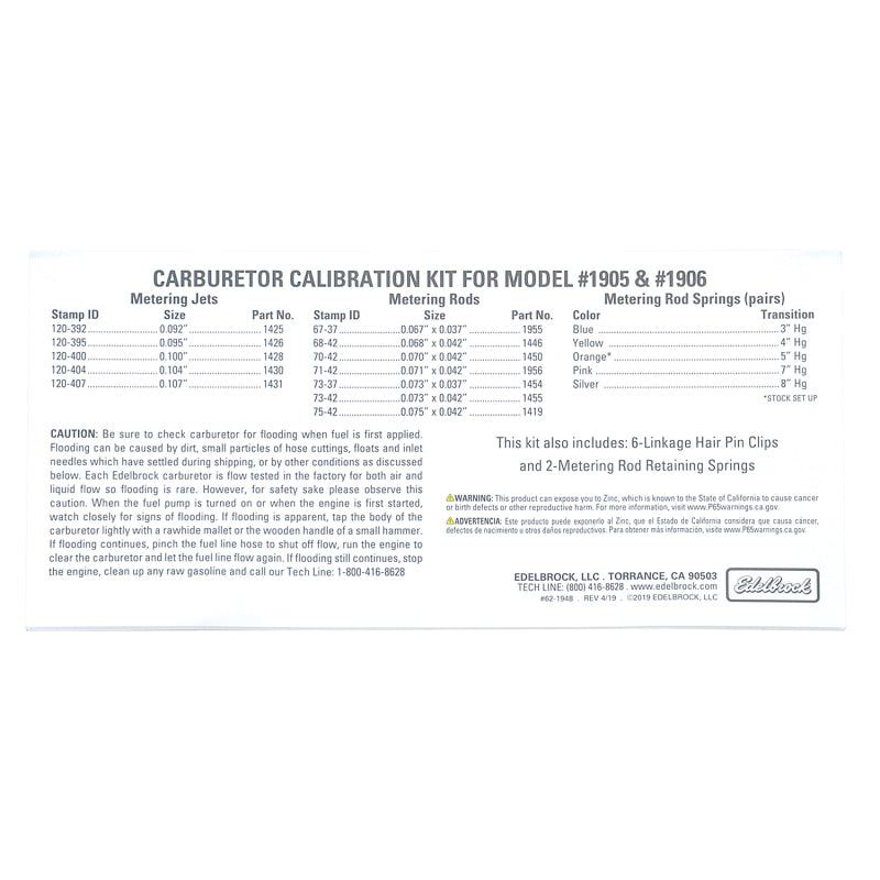 Edelbrock Calibration Kit for 1905 / 1906 Edelbrock Calibration Kit for 1905 / 1906