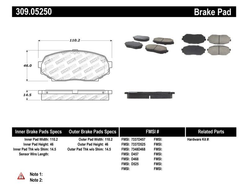 StopTech Performance 90-93 Mazda Miata Front Brake Pads D525 StopTech Performance 90-93 Mazda Miata Front Brake Pads D525