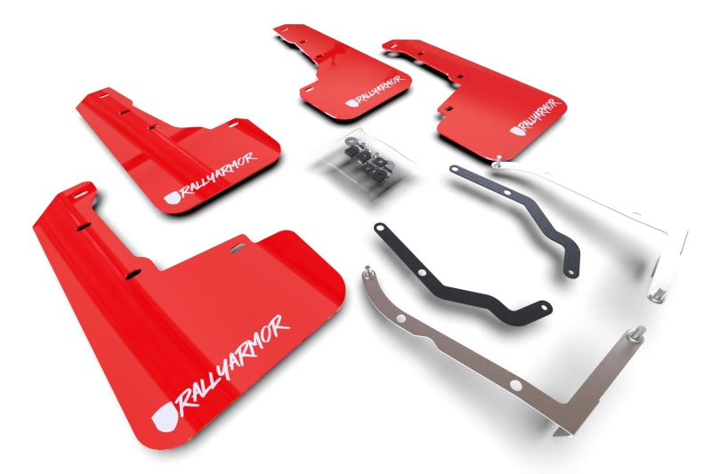 Rally Armor 18-23 Subaru Crosstrek Red UR Mud Flaps - White Logo Altered Font Rally Armor 18-23 Subaru Crosstrek Red UR Mud Flaps - White Logo Altered Font