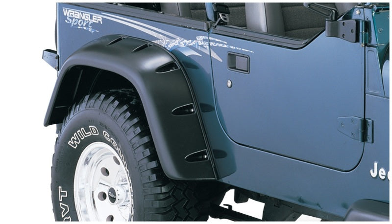 Bushwacker 87-95 Jeep Wrangler Cutout Style Flares 4pc Cutting Optional Not Renegade - Black Bushwacker 87-95 Jeep Wrangler Cutout Style Flares 4pc Cutting Optional Not Renegade - Black