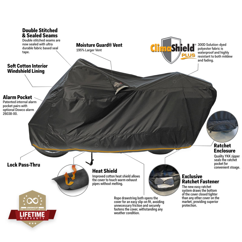 Dowco Touring WeatherAll Plus Ratchet Motorcycle Cover Black - 2XL Dowco Touring WeatherAll Plus Ratchet Motorcycle Cover Black - 2XL