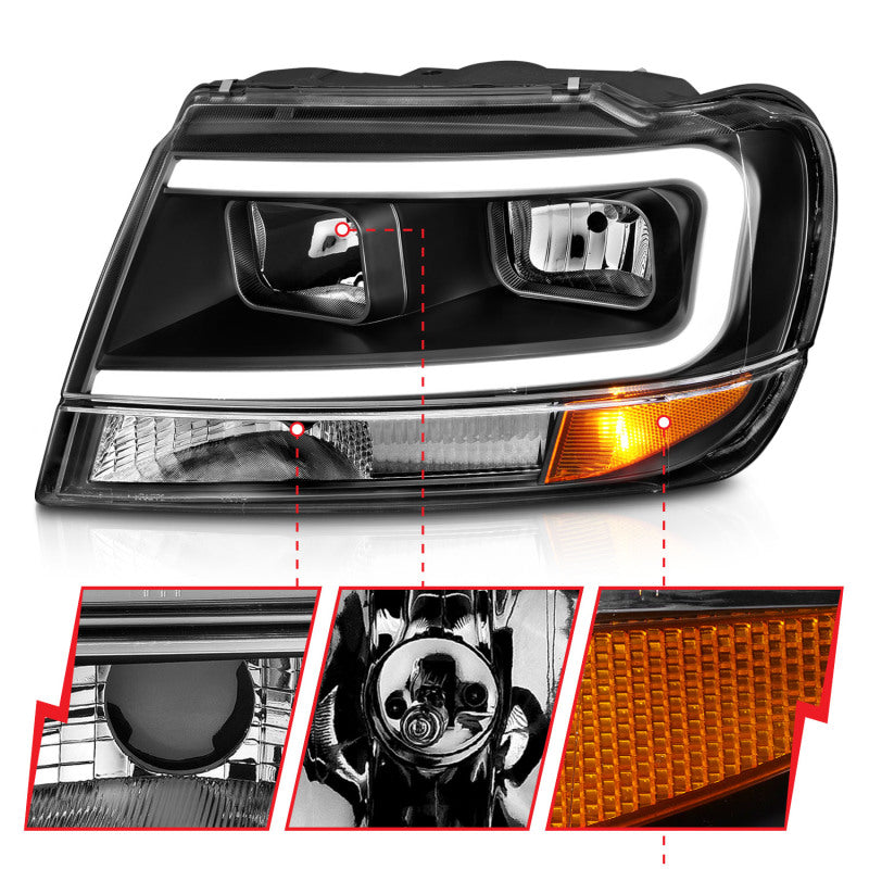 ANZO 99-04 Jeep Grand Cherokee Crystal Headlights - w/ Light Bar Black Housing ANZO 99-04 Jeep Grand Cherokee Crystal Headlights - w/ Light Bar Black Housing
