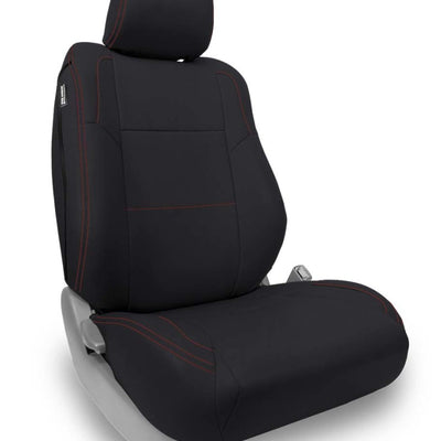 PRP 12-15 Toyota Tacoma Front Seat Covers/ Fold Flat Edition (Pair) - Black with Red Stitching