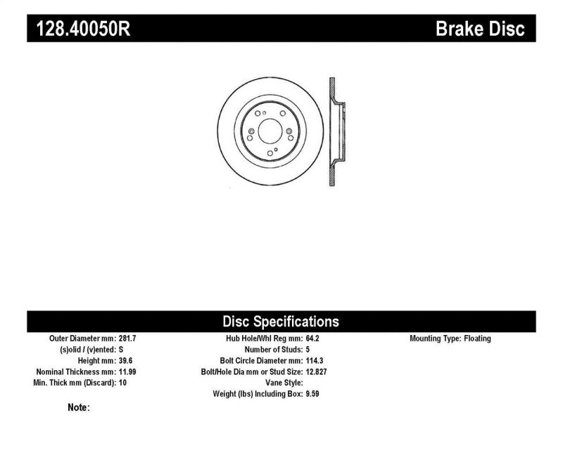 StopTech 00-09 Honda S2000 Drilled Right Rear Rotor StopTech 00-09 Honda S2000 Drilled Right Rear Rotor