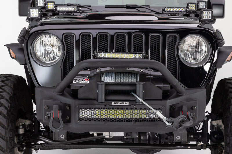 Go Rhino 07-20 Jeep Wrangler JL/JLU/JK/JKU/Gladiator JT Rockline Front Stubby Bumper w/ Overrider Go Rhino 07-20 Jeep Wrangler JL/JLU/JK/JKU/Gladiator JT Rockline Front Stubby Bumper w/ Overrider